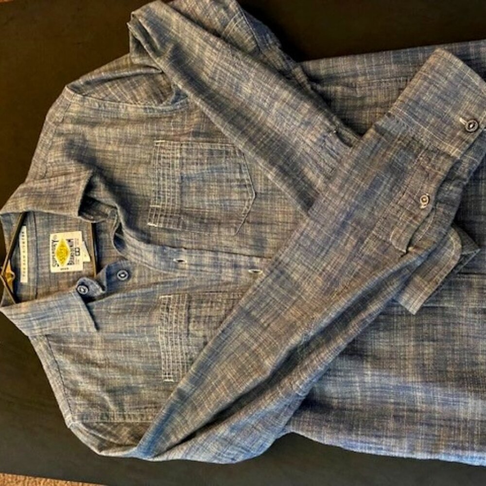 Superdry Men's Slim Fit Button up shirt- Denim color size small